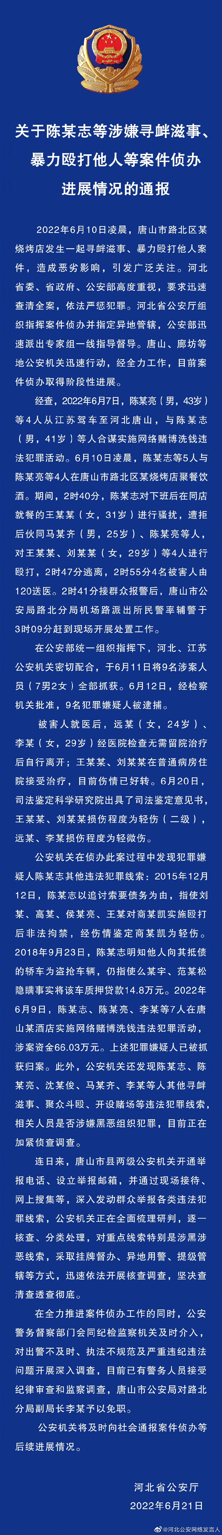 關(guān)于陳某志等涉嫌尋釁滋事、暴力毆打他人等案件偵辦進(jìn)展情況的通報
