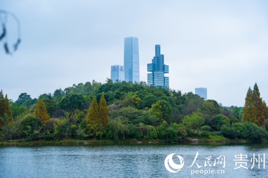 城市地標(biāo)與綠水青山相得益彰。人民網(wǎng) 陽茜攝