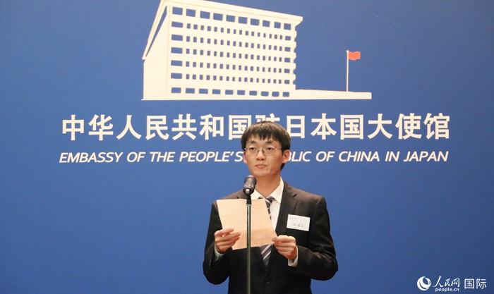 獲獎學(xué)生代表、大阪大學(xué)博士生劉亞飛發(fā)表感言。人民網(wǎng) 許可攝
