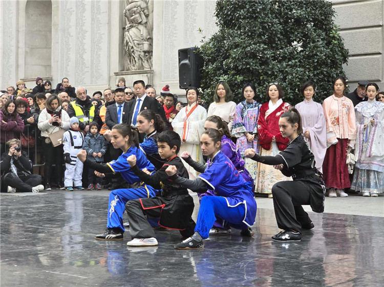 當(dāng)?shù)匚湫g(shù)學(xué)院進(jìn)行武術(shù)表演。張錫琪攝