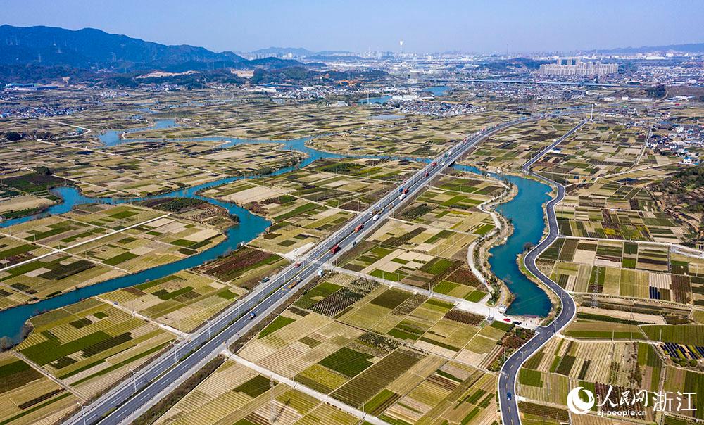 寧波市北侖區(qū)柴橋街道的萬畝花田猶如打翻的調(diào)色盤。人民網(wǎng) 章勇濤攝