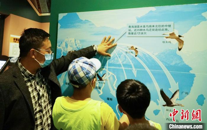 圖為小朋友在青海西寧湟水國家濕地公園科普館內(nèi)參觀學(xué)習(xí)?！●R銘言 攝