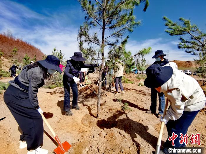 圖為西寧市城東區(qū)干部職工參加義務(wù)植樹?！?zhí)砀?攝