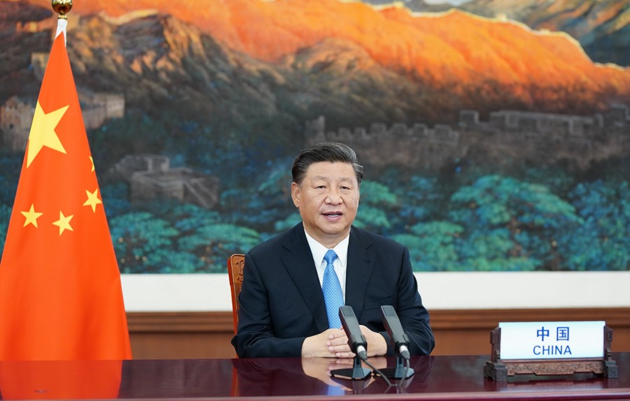 2020年9月22日，國(guó)家主席習(xí)近平在第七十五屆聯(lián)合國(guó)大會(huì)一般性辯論上發(fā)表重要講話。新華社記者 鞠鵬 攝