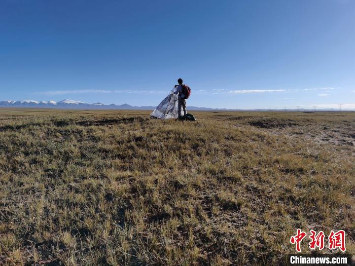 圖為索南達杰保護站保護隊員在可可西里找到露營的葉某。　鄧海平 攝