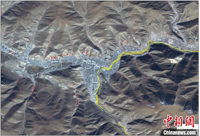 玉樹災(zāi)后重建區(qū)地質(zhì)災(zāi)害治理工程和防洪工程監(jiān)測(cè)結(jié)果。中科院空天院 供圖