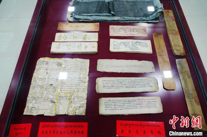 圖為藏醫(yī)古集文獻(xiàn)和藏醫(yī)臨床原始手稿?！●R銘言 攝