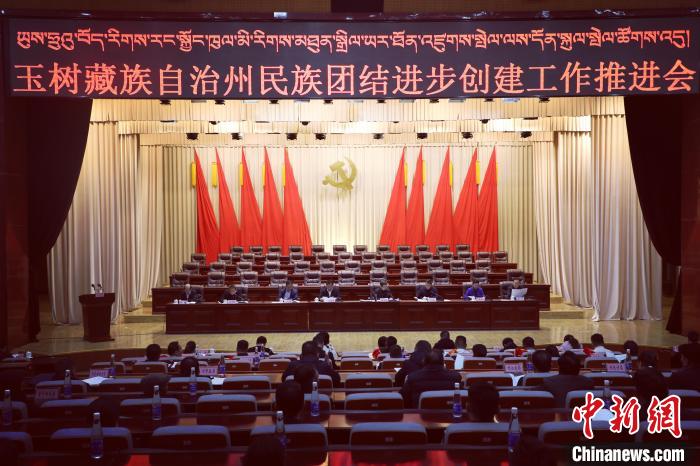 圖為玉樹州民族團(tuán)結(jié)進(jìn)步創(chuàng)建工作推進(jìn)會現(xiàn)場?！『F龍 攝