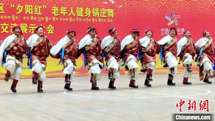 圖為西藏老年舞蹈隊(duì)齊跳傳統(tǒng)鍋莊舞?！∝暽＠?攝