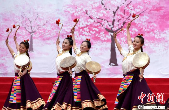 3月28日，西藏林芝第二十屆桃花旅游文化節(jié)開幕式上的文藝表演。　李林 攝