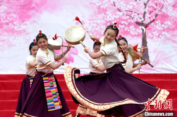 3月28日，西藏林芝第二十屆桃花旅游文化節(jié)開幕式上的文藝表演?！±盍?攝