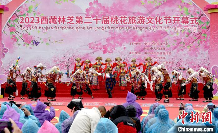 3月28日，西藏林芝第二十屆桃花旅游文化節(jié)開幕式上的文藝表演。　李林 攝